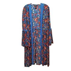 Wrangler Retro Kimono Duster Womens L Paisley Bell Sleeves Crochet Boho Cottage